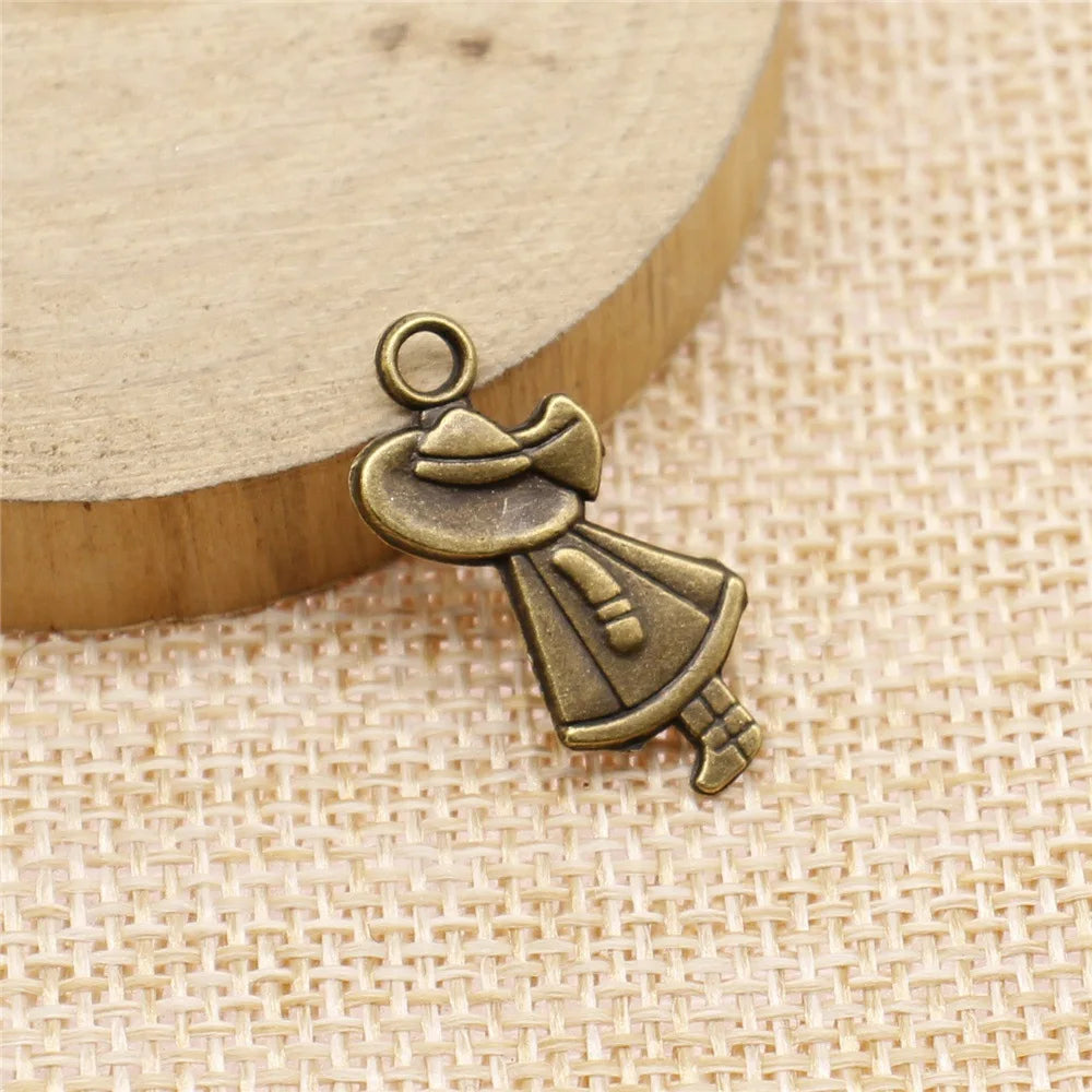24x11mm 1.5g Antique Bronze Zinc Alloy Hat Girl Charm Pendant for DIY Necklace Bracelet Jewelry Making