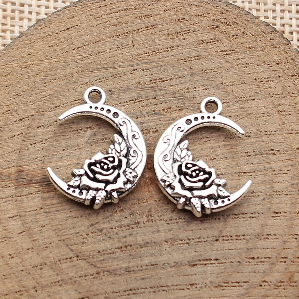 20x15mm 1.7g Antique Silver Zinc Alloy Moon Rose Charm Pendant for DIY Necklace Bracelet Jewelry Making