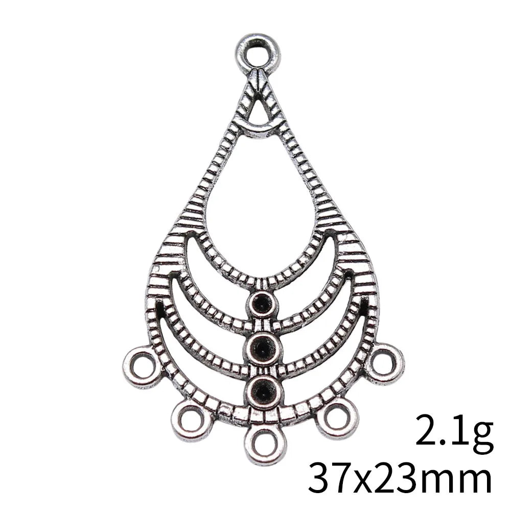 37x23mm 2.1g Antique Silver Zinc Alloy Multi-Layer Stone Setting Earring Connector Charm for DIY Jewelry