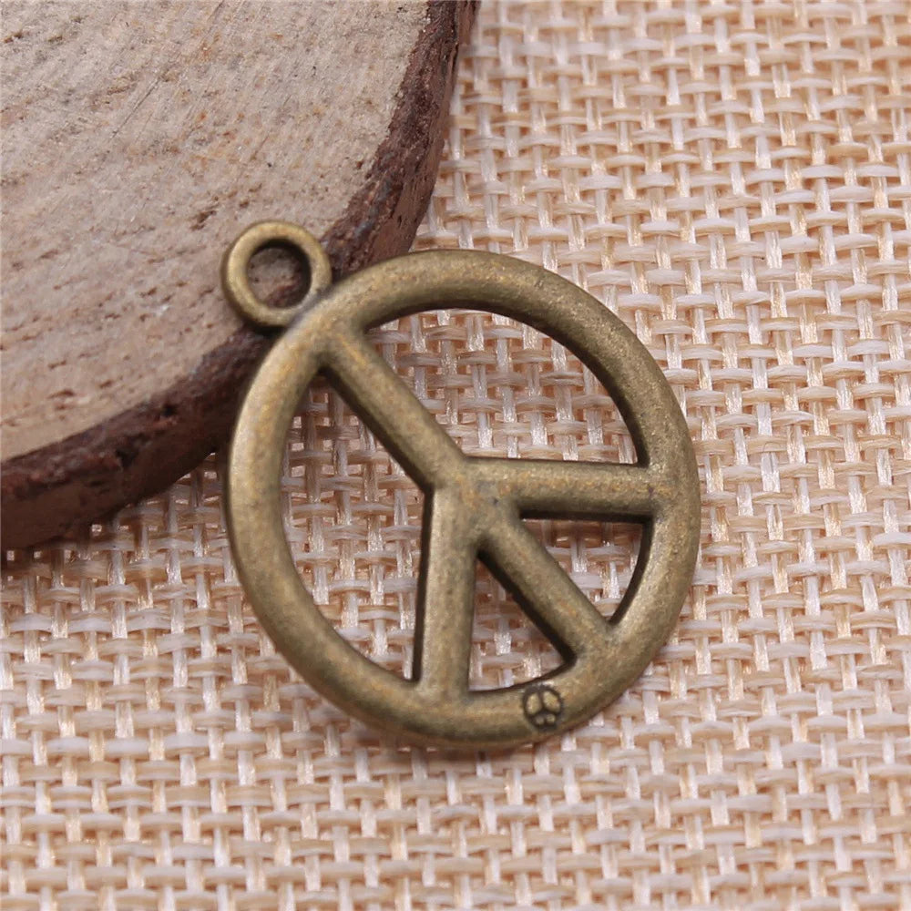 27x23mm 2g Antique Bronze Zinc Alloy Peace Symbol Charm Pendant for DIY Necklace Bracelet Jewelry