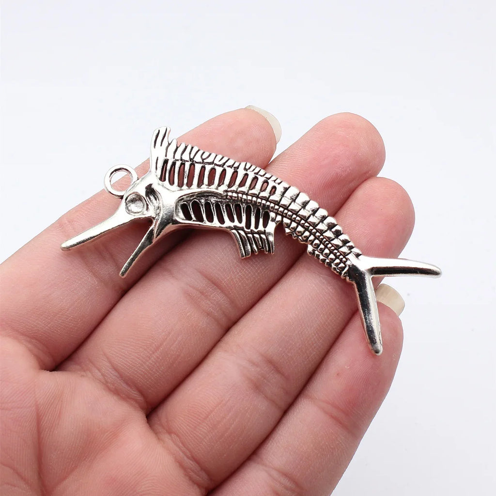 81x34mm 18.5g Antique Silver Zinc Alloy Marlin Fish Bone Charm Pendant for DIY Necklace Jewelry Making