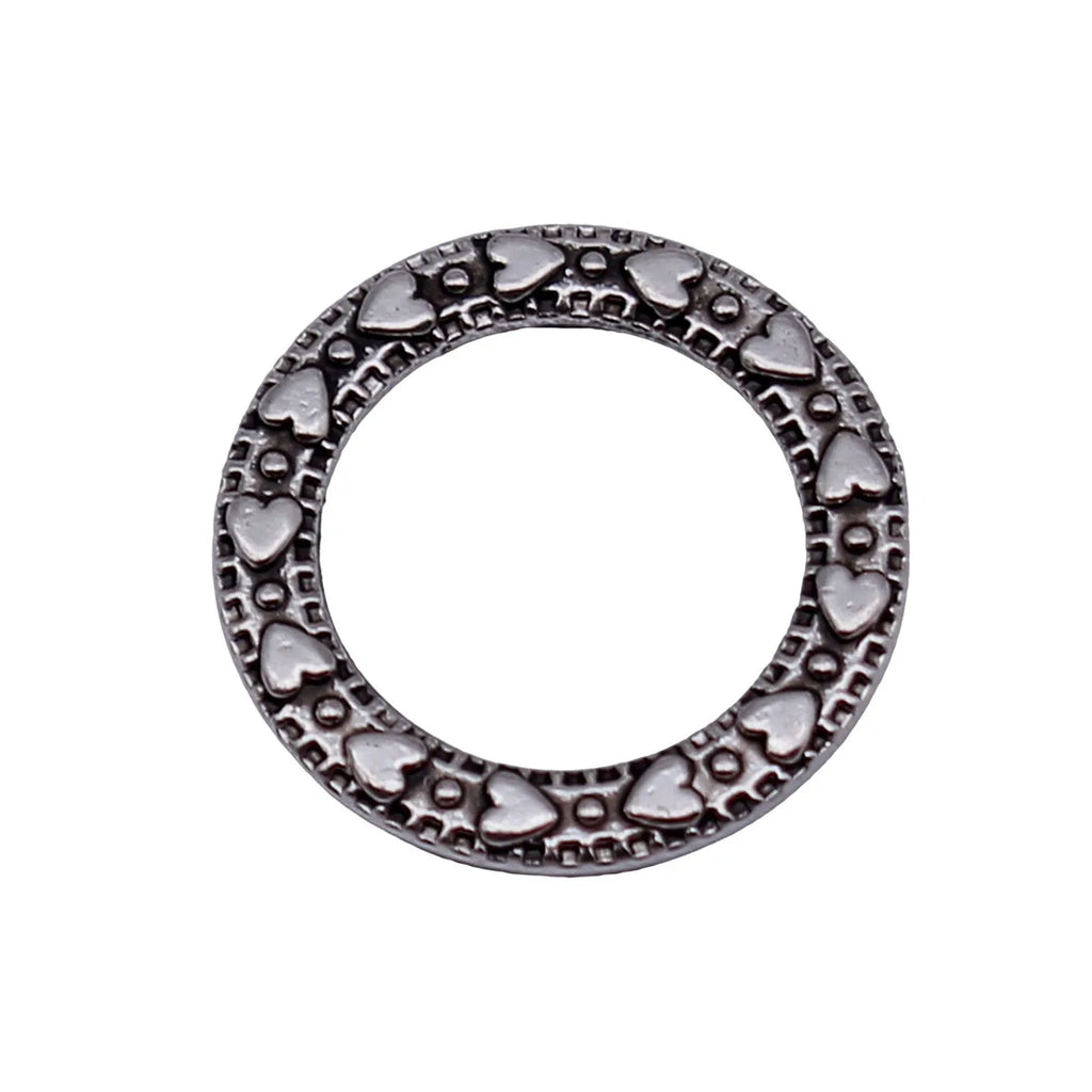 15x15mm 0.77g Antique Silver Zinc Alloy Heart Pattern Round Ring Double Sided Connector Charm for DIY Jewelry Making