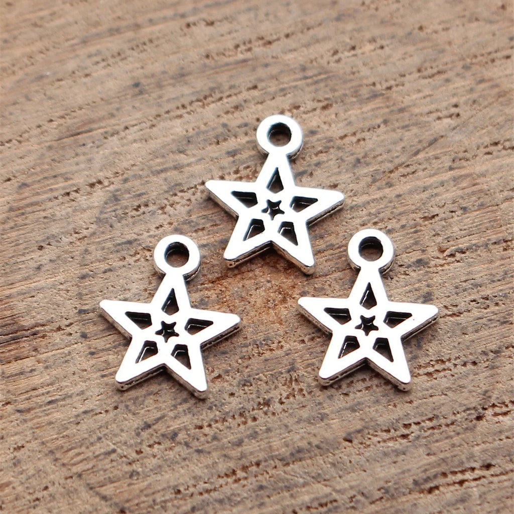 10x8.5mm 0.16g Antique Silver Zinc Alloy Five Point Star Charm Pendant for DIY Jewelry Making
