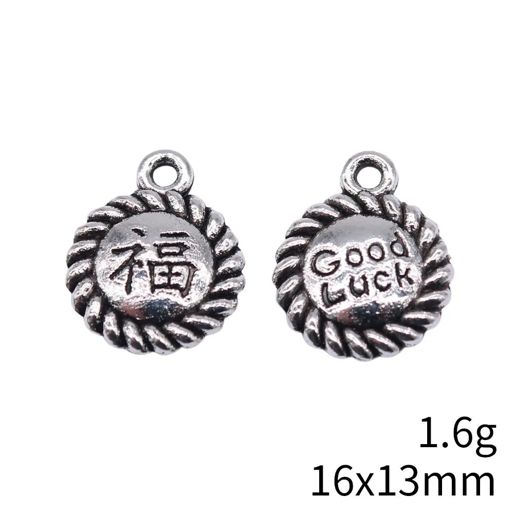 16x13mm 1.6g Multicolor Zinc Alloy Chinese Fu Character Good Luck Charm Pendant for DIY Jewelry Making
