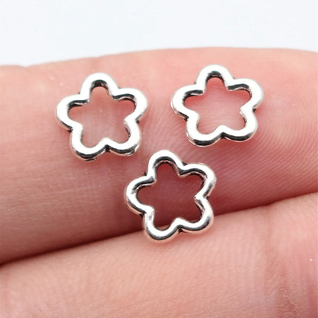 9.1x8.9mm 0.24g Antique Silver Zinc Alloy Hollow Flower Jewelry Findings for Handmade Bracelet Making