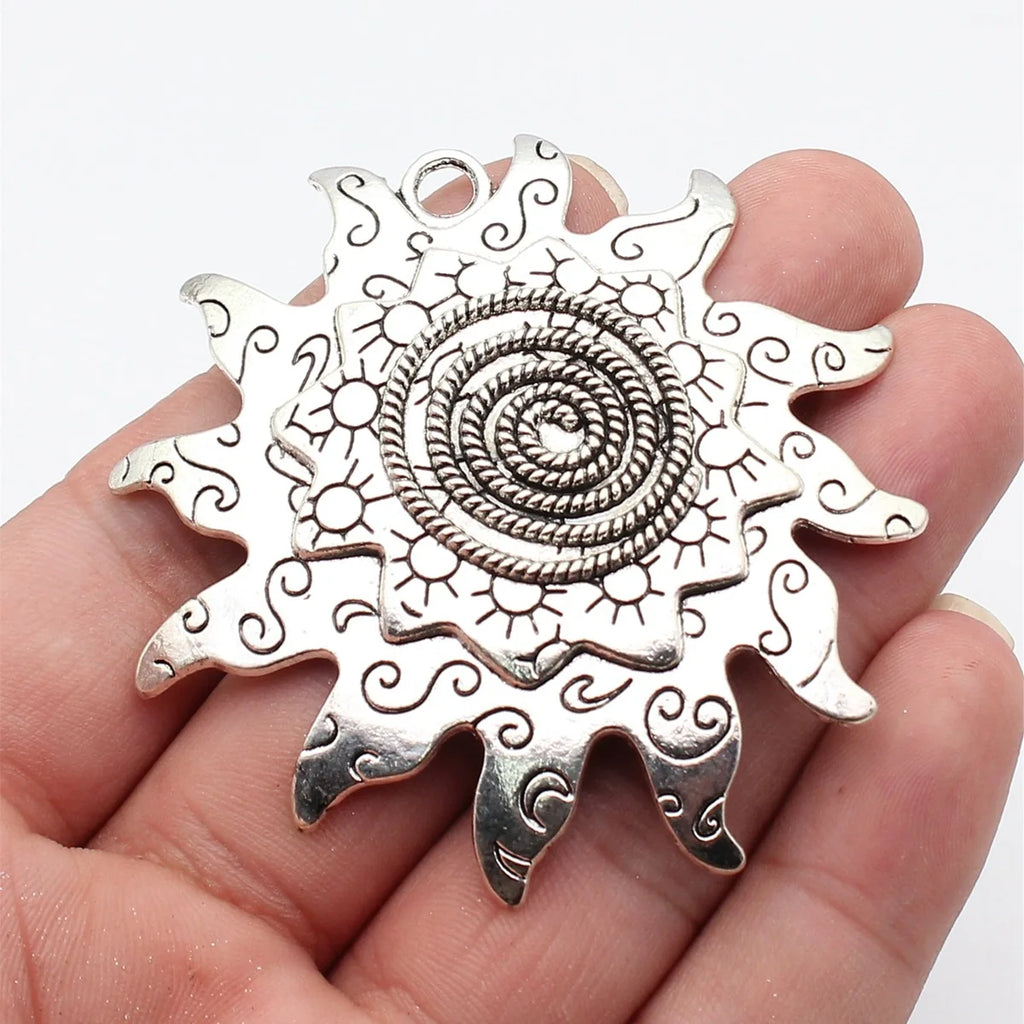 66x65mm 19.8g Multicolor Zinc Alloy Swirl Pattern Sun Charm Pendant for DIY Necklace Jewelry Making