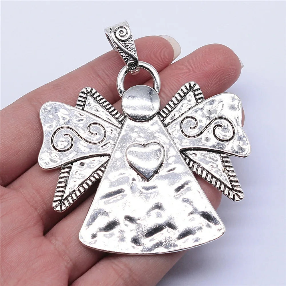 62x59mm 17.8g Antique Silver Zinc Alloy Heart Angel Charm Pendant for Necklace Decoration Making