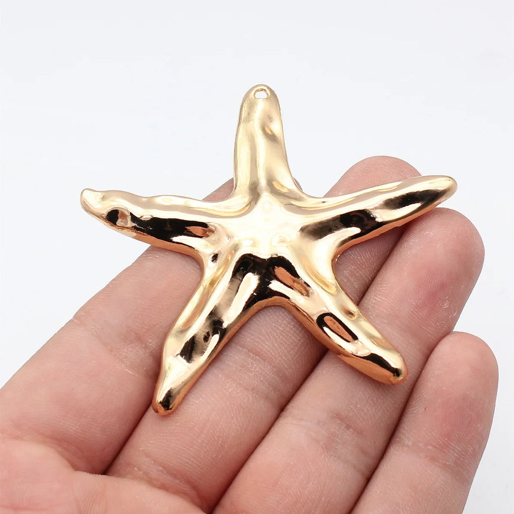 72x70mm 10.7g KC Gold Zinc Alloy Textured Starfish Charm Pendant for Beach Necklace Making