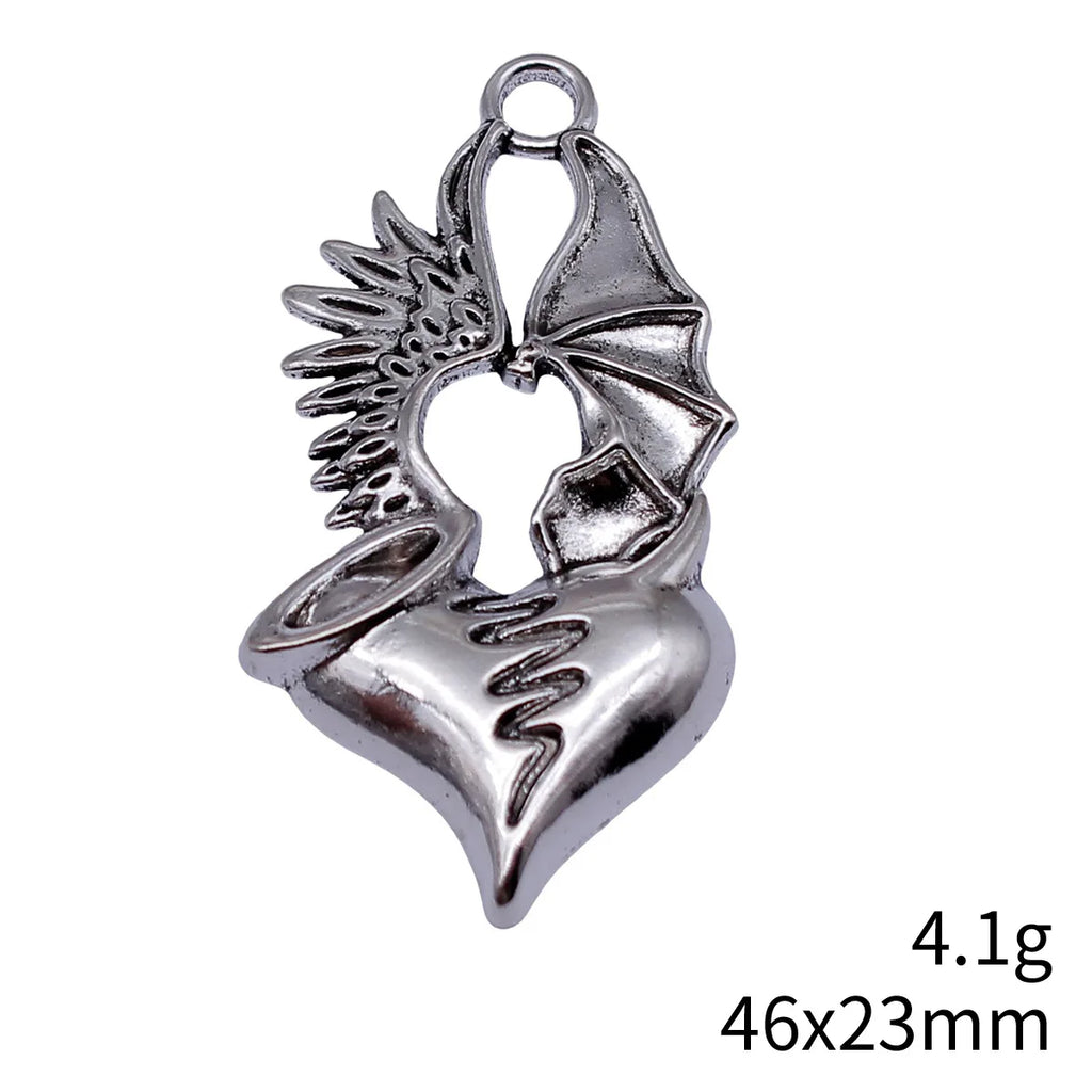 46x23mm 4.1g Antique Silver Zinc Alloy Gothic Winged Heart Wing Charm Pendant for DIY Jewelry Making