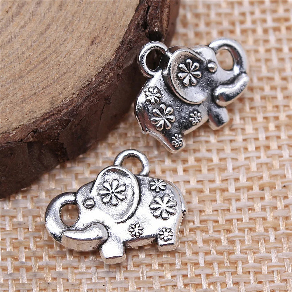16x13mm 1.9g Antique Silver Zinc Alloy Small Elephant Charm Pendant for Necklace Jewelry Making