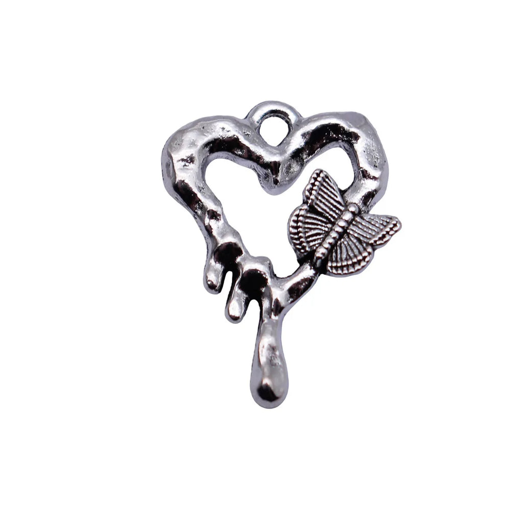 20x14mm 1.2g Antique Silver Zinc Alloy Hollow Butterfly Heart Charm Pendant for DIY Bracelet Jewelry