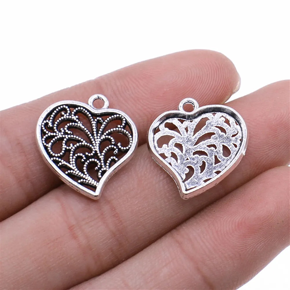 20x19mm 1.7g Antique Silver Zinc Alloy Heart Charm Pendant for Bracelet Necklace DIY Jewelry Making