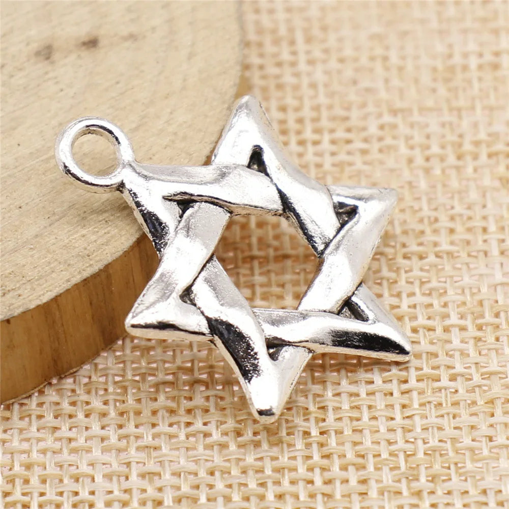 25x34mm 3.9g Antique Silver Zinc Alloy Hexagram Star Charm Pendant for DIY Necklace Bracelet Making