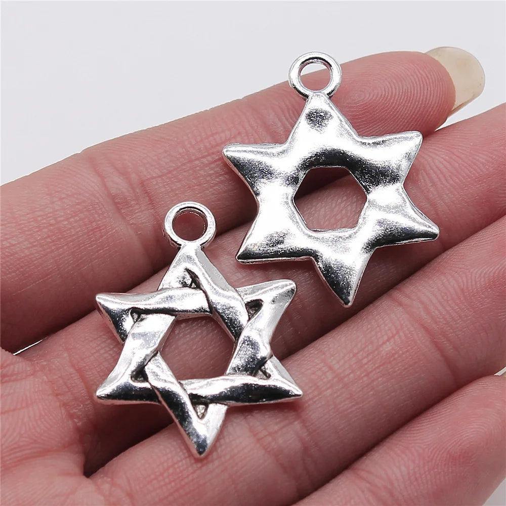 25x34mm 3.9g Antique Silver Zinc Alloy Hexagram Star Charm Pendant for DIY Necklace Bracelet Making