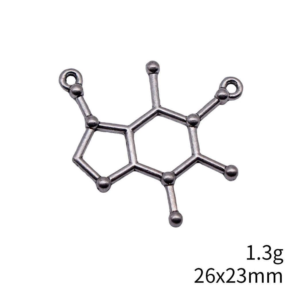26x23mm 1.3g Antique Silver Zinc Alloy Caffeine Molecule Connector Charm for DIY Jewelry Making