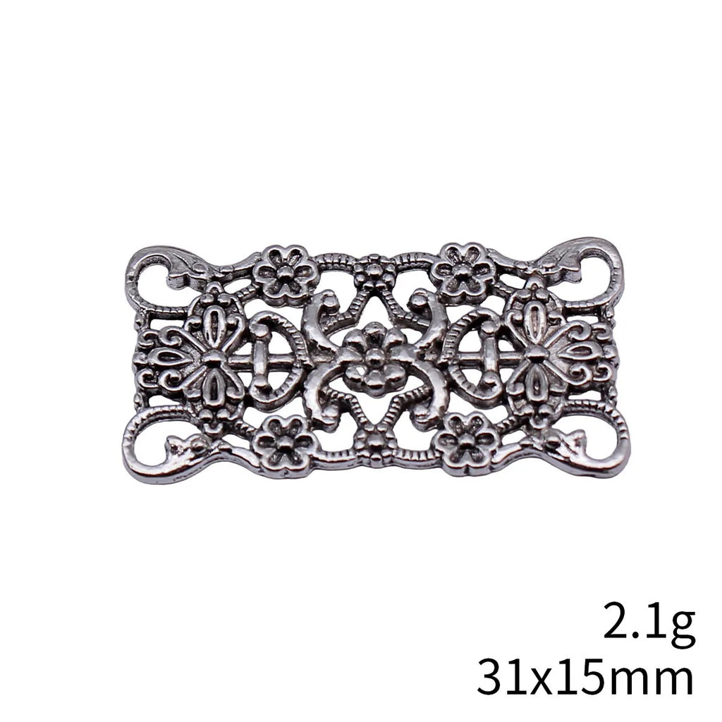 31x15mm 2.1g Multicolor Zinc Alloy Hollow Carved Flower Connector Charm for DIY Bracelet Making
