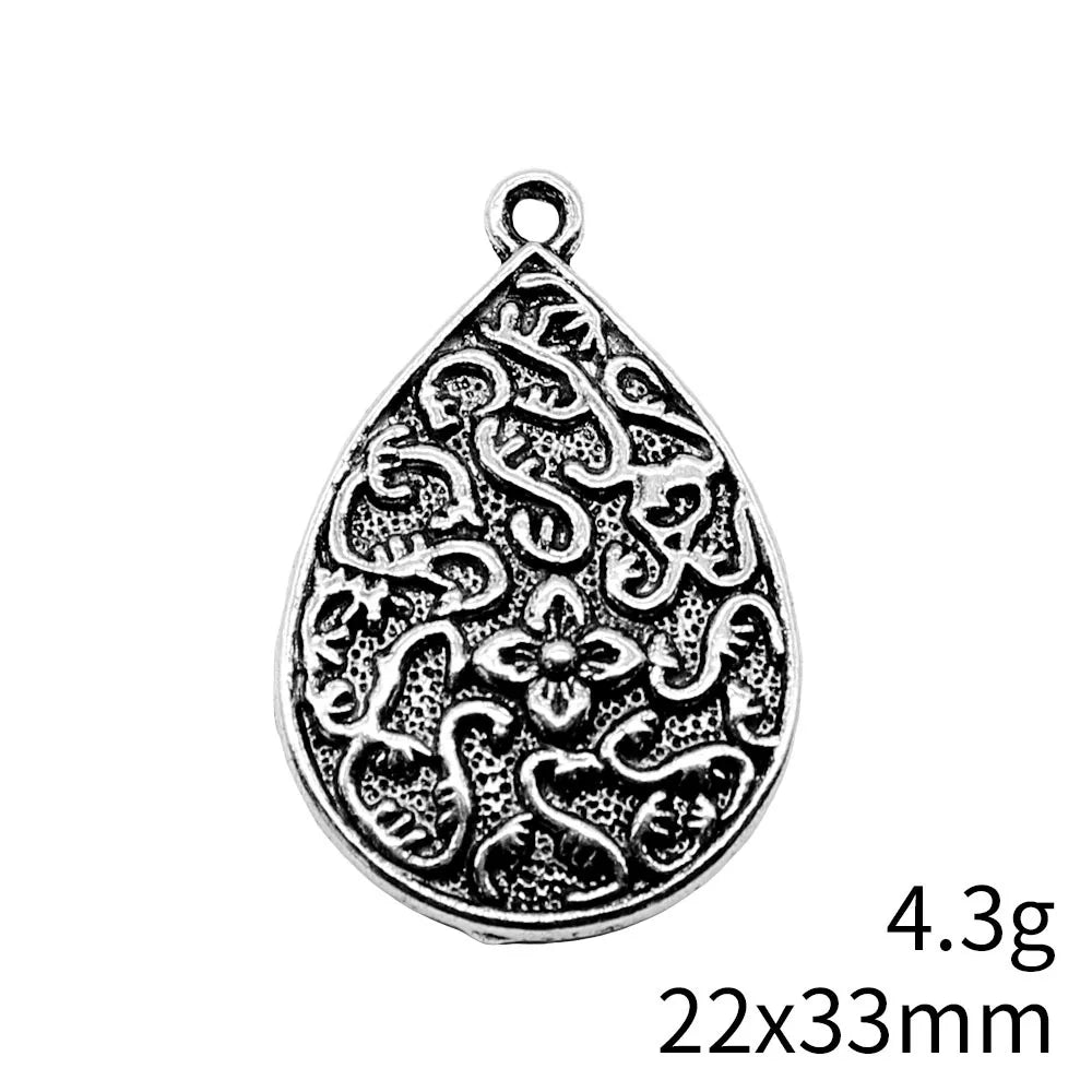 22x33mm 4.3g Antique Silver Zinc Alloy Carved Teardrop Charm Pendant for DIY Necklace Jewelry