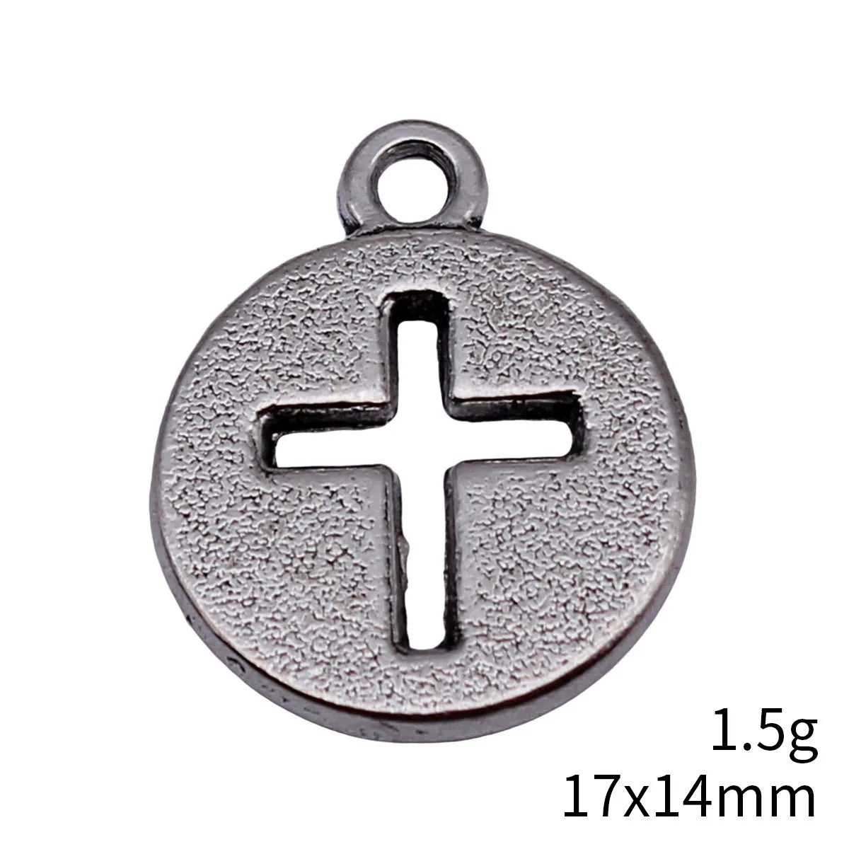 17x14mm 1.5g Antique Silver Zinc Alloy Cross Round Tag Hollow Double Sided Charm Pendant for DIY Religious Jewelry