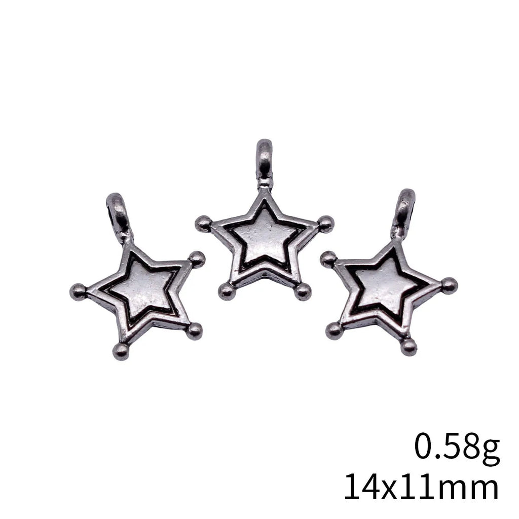 14x11mm 0.58g Antique Silver Zinc Alloy Five Point Star Charm Pendant for DIY Bracelet Necklace Making