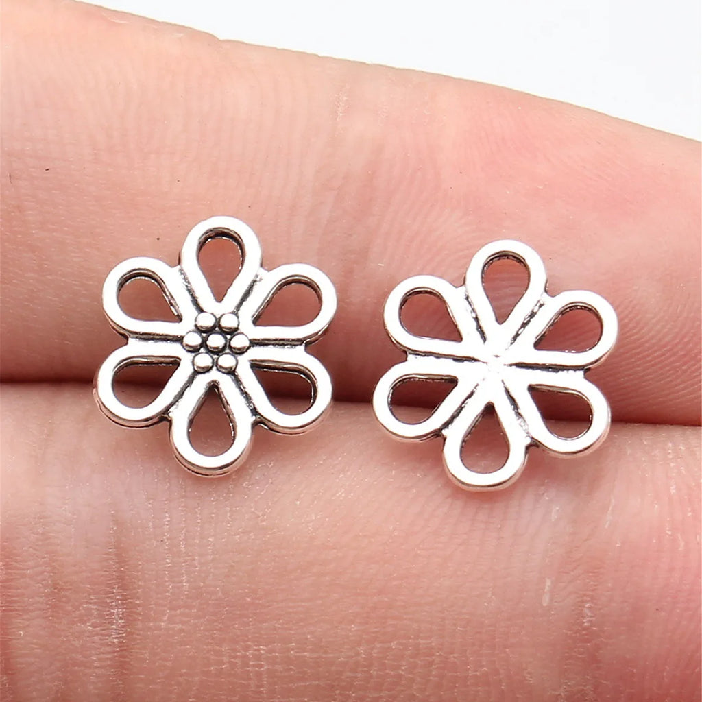 13x12mm 0.67g Antique Silver Zinc Alloy Flower Connector Charm for DIY Bracelet Necklace Making