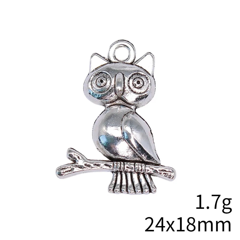 24x18mm 1.7g Antique Silver Zinc Alloy Owl Cat Charm Pendant for Necklace Bracelet Jewelry Making