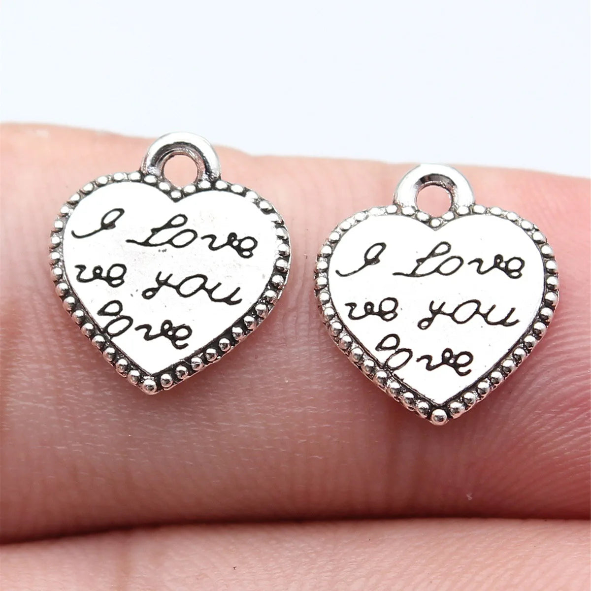 13x12mm 0.9g Antique Silver Zinc Alloy I LOVE YOU Heart Double Sided Charm Pendant for Necklace Bracelet DIY