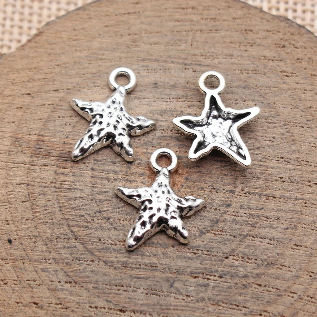 15x13mm 0.7g Antique Silver Zinc Alloy Hammered Starfish Charm Pendant for Necklace Jewelry Making