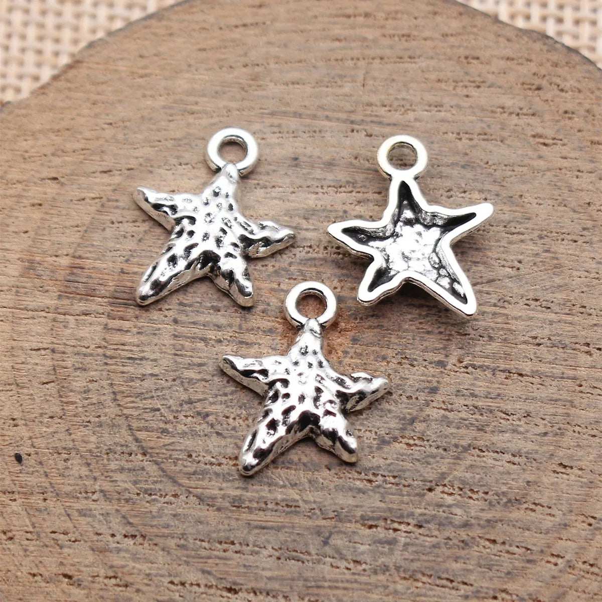 15x13mm 0.7g Antique Silver Zinc Alloy Hammered Starfish Charm Pendant for Necklace Jewelry Making
