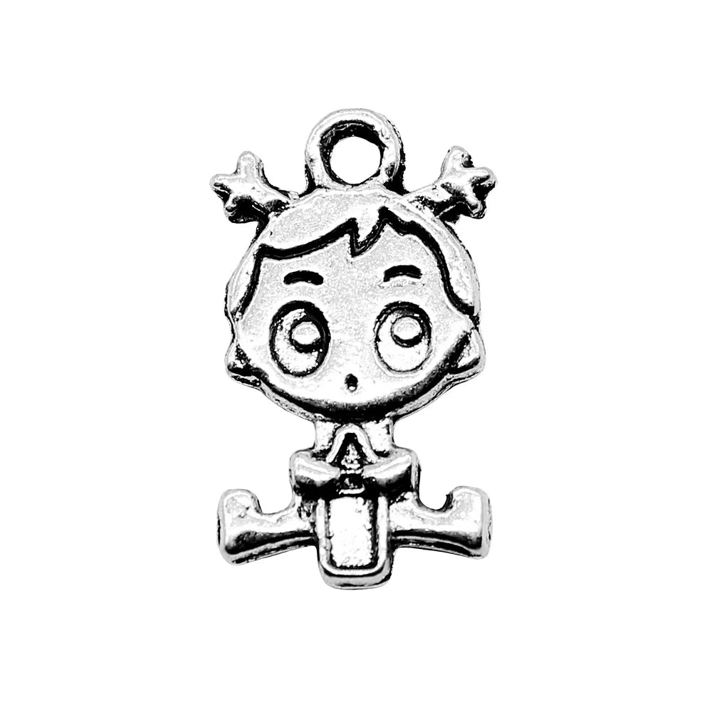 24x13mm 3.1g Antique Silver Zinc Alloy Girl Charm Pendant for DIY Necklace Bracelet Jewelry Making