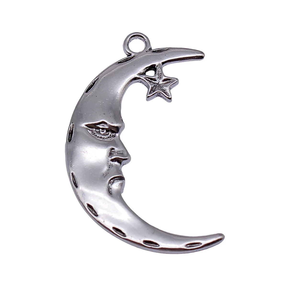 42x27mm 3.2g Antique Silver Zinc Alloy Face Moon Stars Charm Pendant for DIY Celestial Jewelry Making
