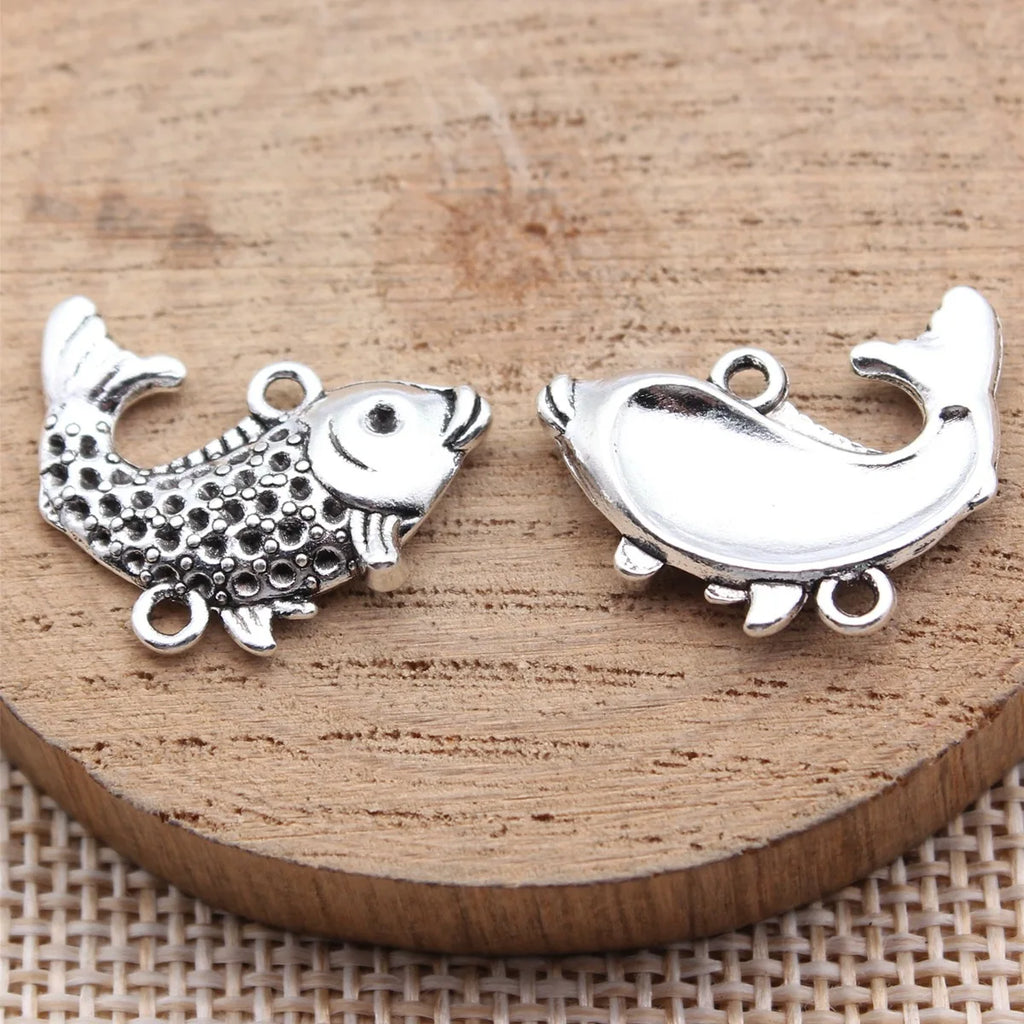 21x16mm 2.2g Antique Silver Zinc Alloy Koi Fish Connector Charm for DIY Bracelet Jewelry Making