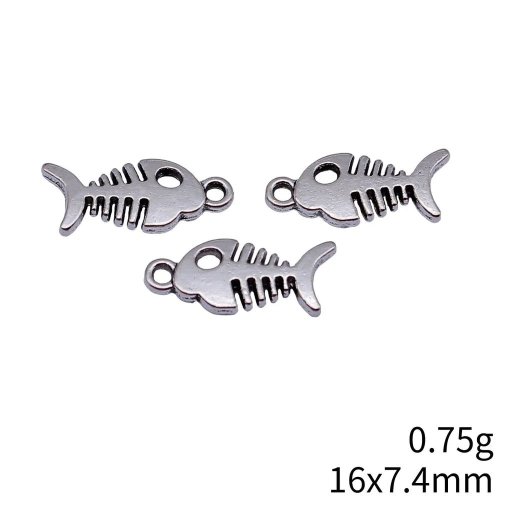 16x7.4mm 0.75g Antique Silver Zinc Alloy Fishbone Fish Charm Pendant for DIY Necklace and Bracelet Making