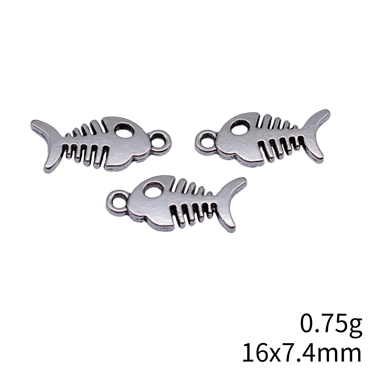 16x7.4mm 0.75g Antique Silver Zinc Alloy Fishbone Fish Charm Pendant for DIY Necklace and Bracelet Making