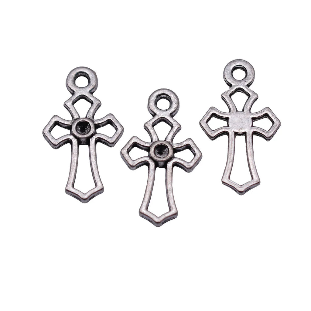 19x11mm 0.5g Antique Silver Zinc Alloy Openwork Cross Hollow Charm Pendant for DIY Necklace Jewelry Making