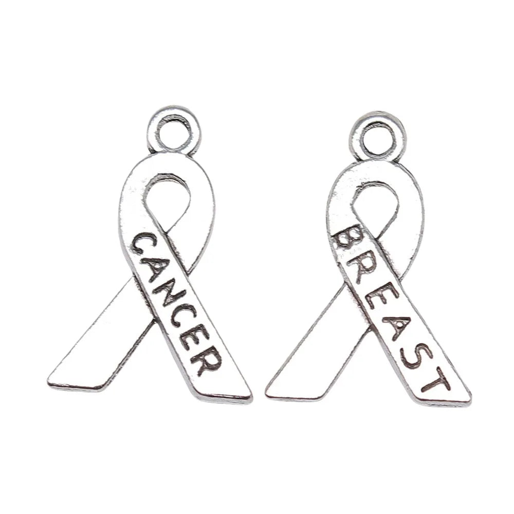 23x16mm 1.2g Antique Silver Zinc Alloy Breast Cancer Ribbon Charm Pendant for DIY Jewelry Making