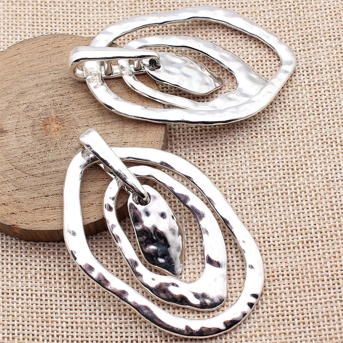 68x44mm 24.5g Multicolor Zinc Alloy Three Layer Geometric Openwork Hammered Hollow Charm Pendant for Earrings
