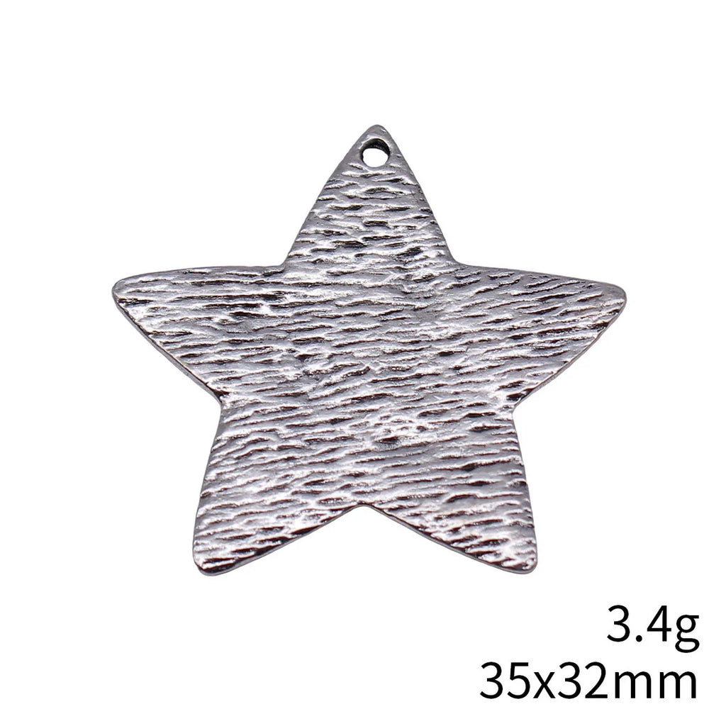 35x32mm 3.4g Antique Silver Zinc Alloy Scratched Wood Grain Star Charm Pendant for DIY Jewelry Making