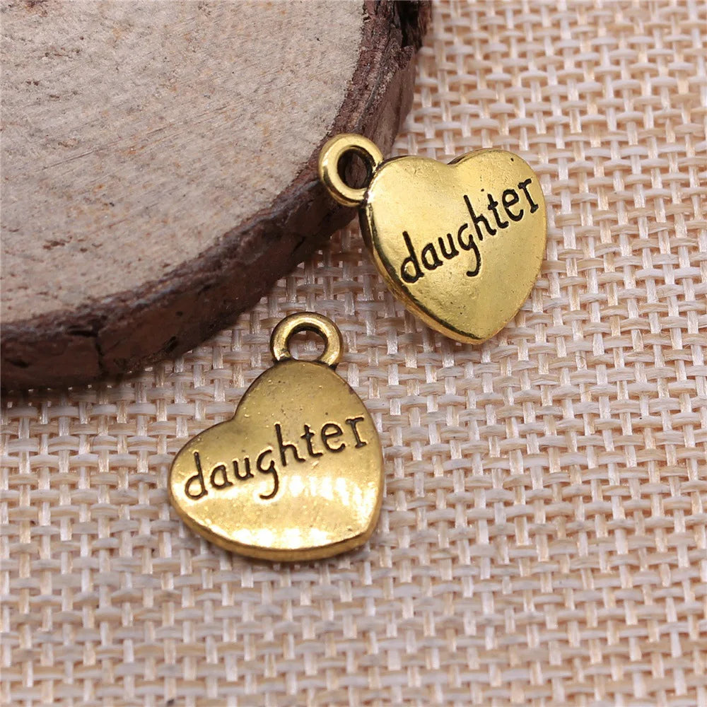 15x18mm 2.8g Multicolor Zinc Alloy Daughter Heart Charm Pendant for DIY Family Jewelry Making