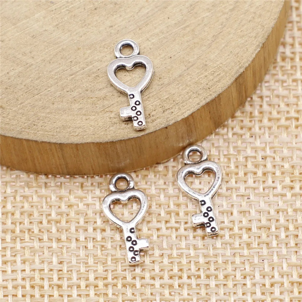 7x15mm 0.3g Antique Silver Zinc Alloy Key Charm Pendant for DIY Necklace Bracelet Jewelry Making