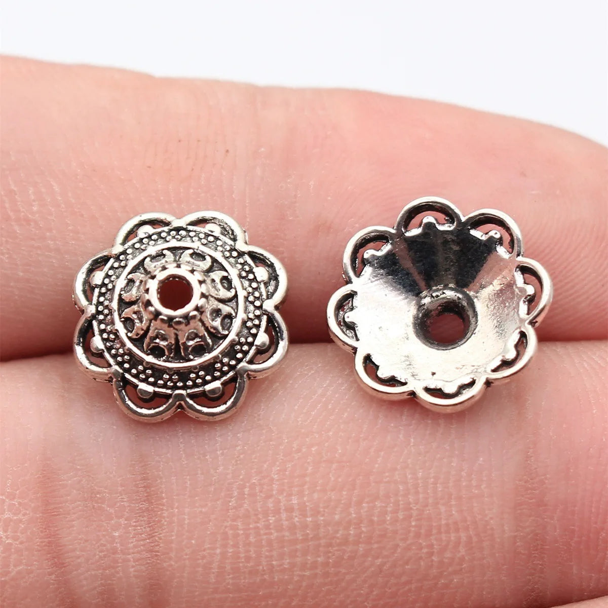 14x14x5.7mm 0.98g Antique Silver Zinc Alloy Flower Bead Cap Jewelry Findings for DIY Beaded Jewelry Making
