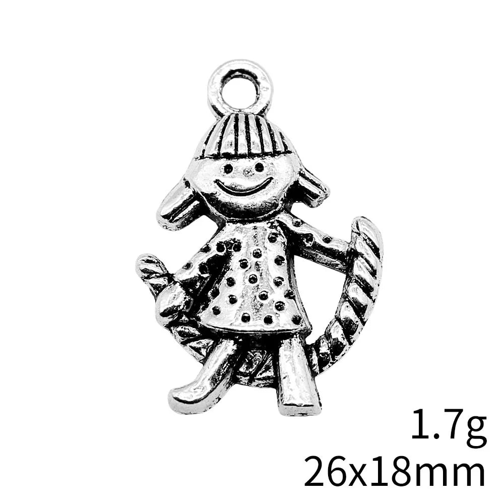26x18mm 1.7g Antique Silver Zinc Alloy Jump Rope Girl Charm Pendant for DIY Necklace Bracelet Making