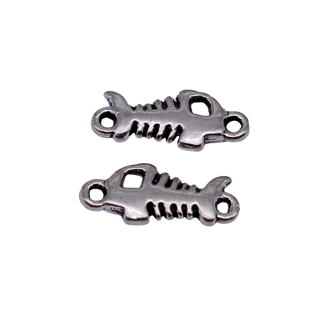 15x6.6mm 0.53g Antique Silver Zinc Alloy Fishbone Fish Connector Charm for DIY Bracelet Necklace Making