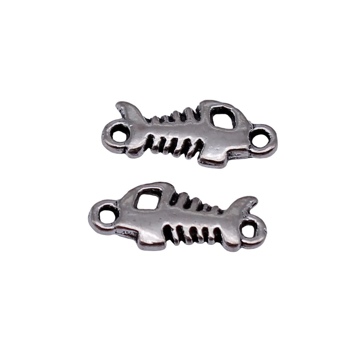 15x6.6mm 0.53g Antique Silver Zinc Alloy Fishbone Fish Connector Charm for DIY Bracelet Necklace Making