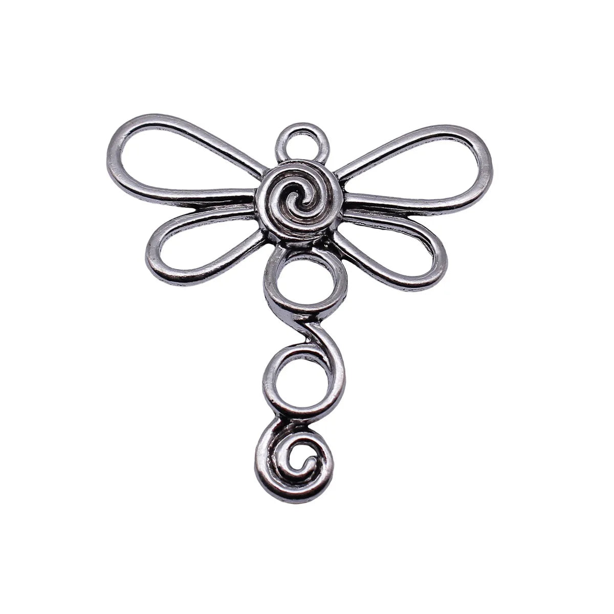 50x50mm 8.1g Antique Silver Zinc Alloy Hollow Swirl Dragonfly Charm Pendant for Jewelry Making
