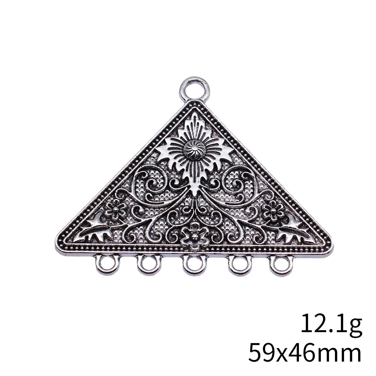 59x46mm 12.1g Antique Silver Zinc Alloy Triangle Sun Texture Connector Charm for DIY Jewelry Making