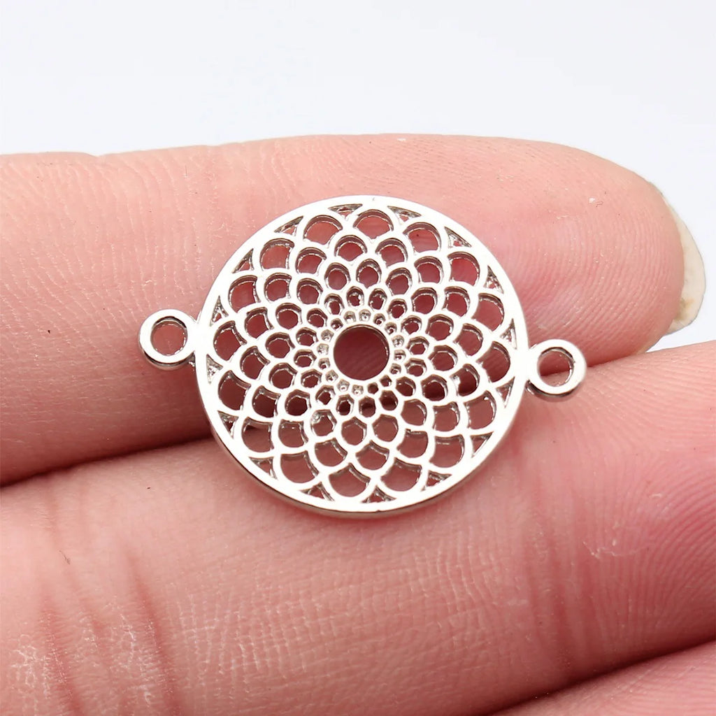 27x20mm 1.8g Platinum Tone Zinc Alloy Hollow Round Disc Connector Charm for Bracelet Making