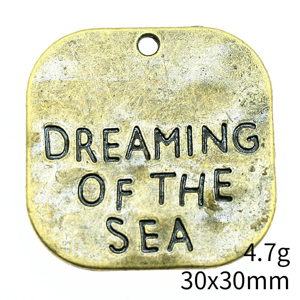 30x30mm 4.7g Antique Bronze Zinc Alloy Dreaming of the Sea Charm Pendant for DIY Necklace Making