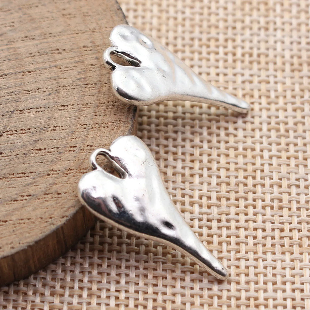 27x14mm 3g Multi-Color Zinc Alloy Hammered Long Heart Charm Pendant for DIY Necklace Jewelry