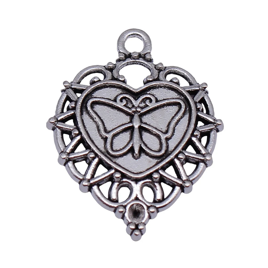 34x26mm 4g Antique Silver Zinc Alloy Heart Butterfly Charm Pendant for DIY Necklace Bracelet Making
