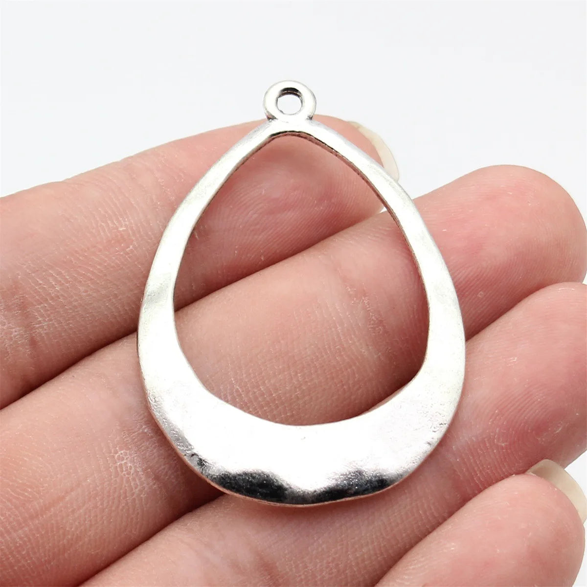 50x35mm 3.9g Multicolor Zinc Alloy Hollow Hammered Teardrop Earring Charms for DIY Earrings Making